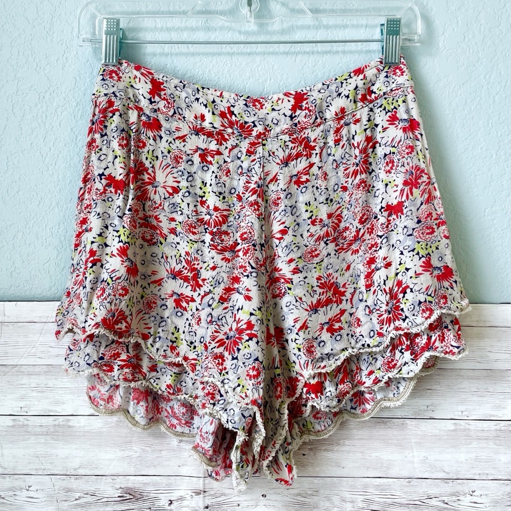 Free People Womens Floral Scalloped Hem Shorts Small Girly Romantic Flirty